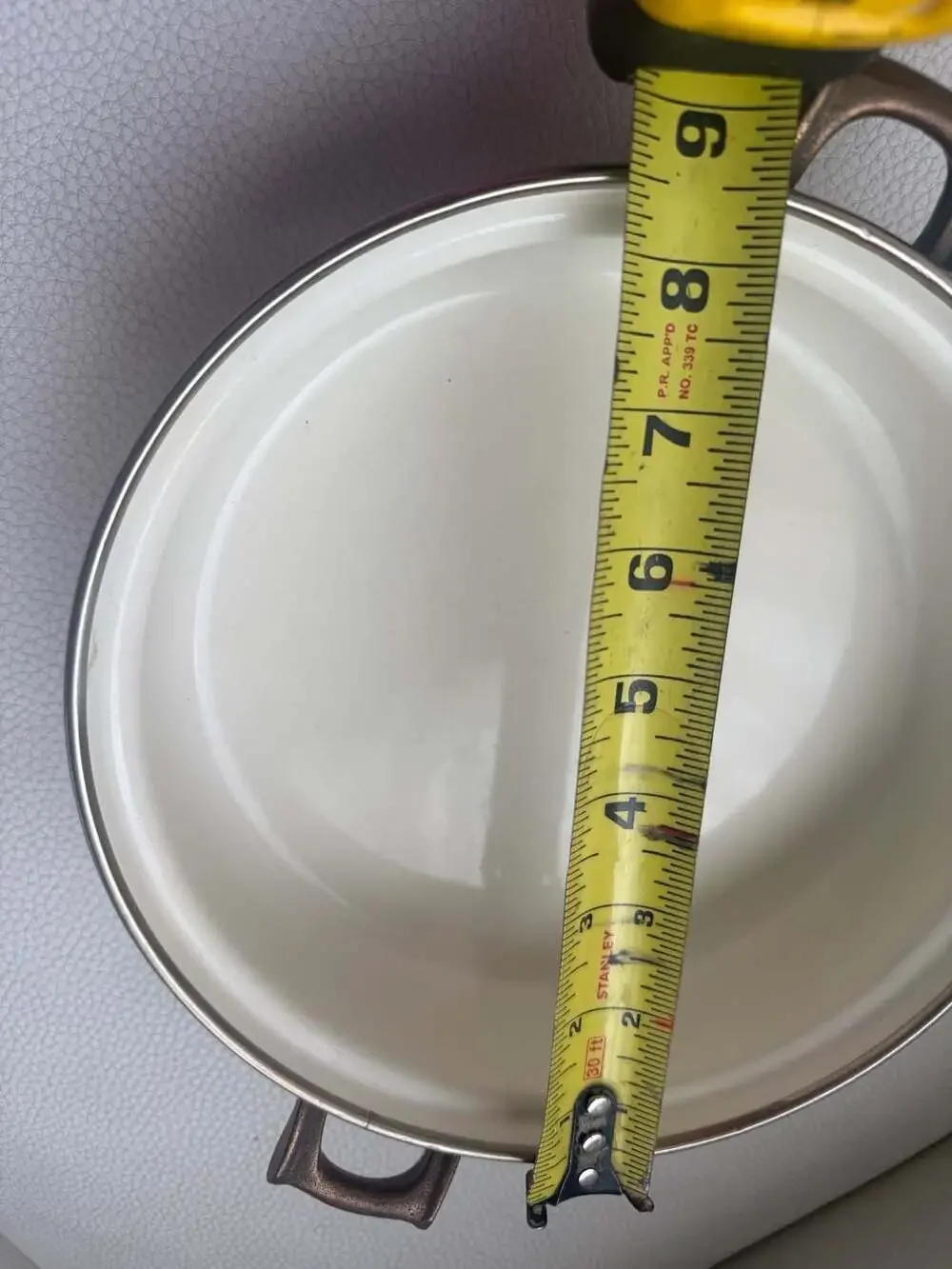 Vintage Asta Enamelware Casserole Serving Pan with Brass Handles Floral Pattern